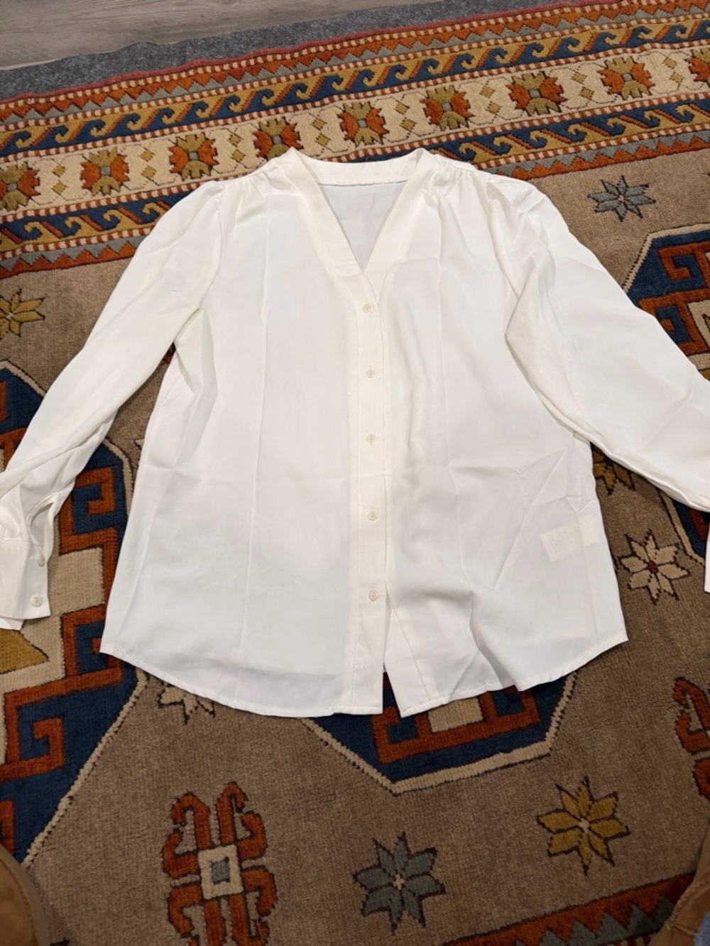 Amazon White V-Neck Button Front Blouse